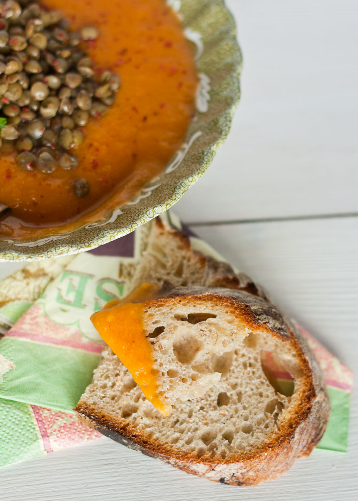 Red coconut curry lentil and sweet potato soup