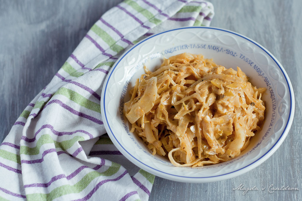 leek and cabbage with coconut milk